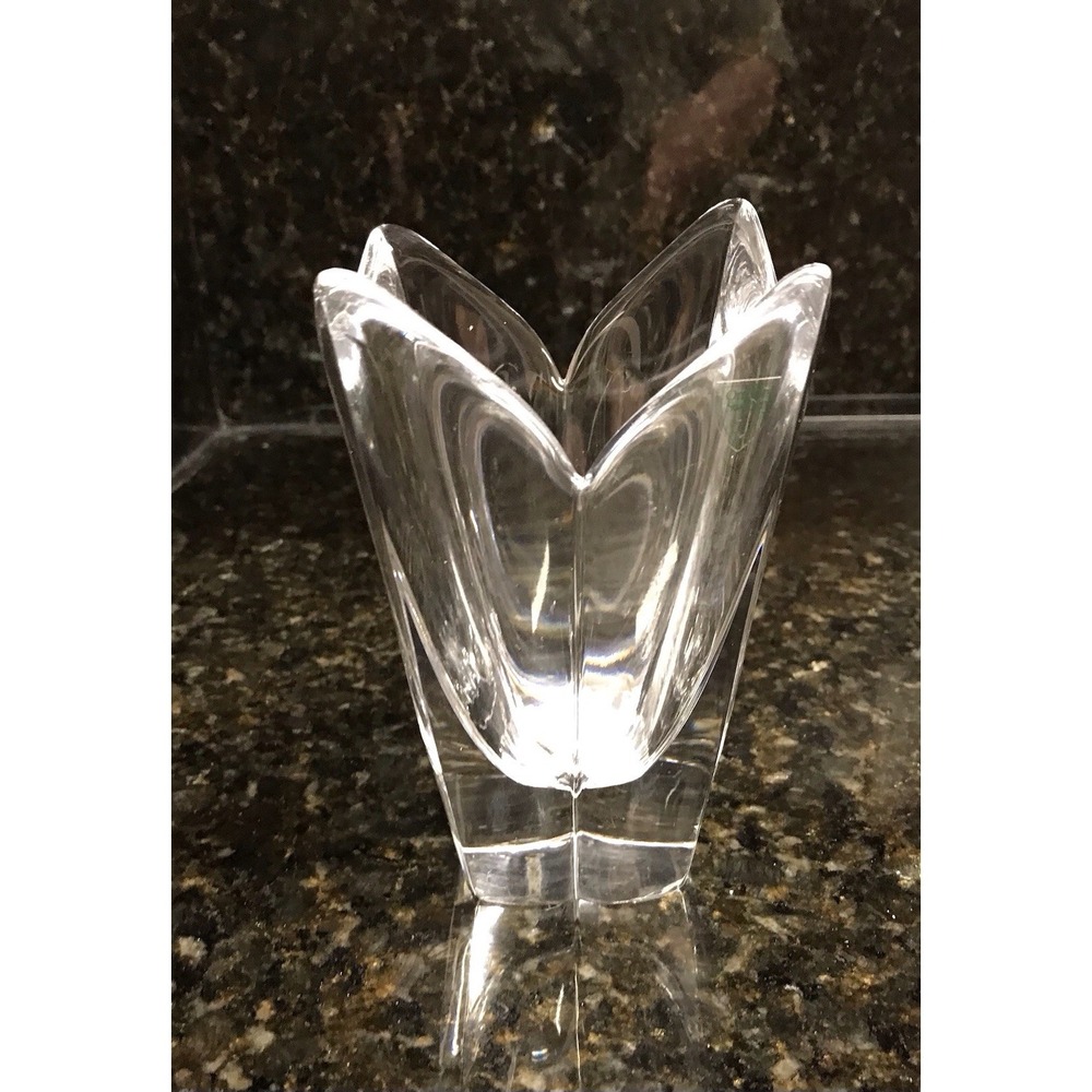ORREFORS Four Point Lotus Tulip Clear Crystal Vase Sweden‎ 5-1/2"